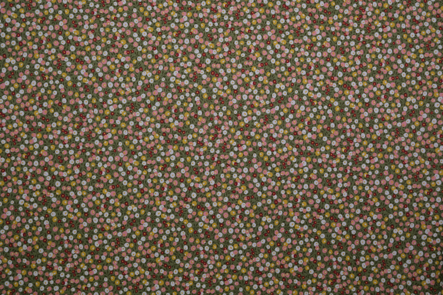 Baumwollstoff Ditsy-Blumen Oliv Bunt - Webware Materialqualität 140cm