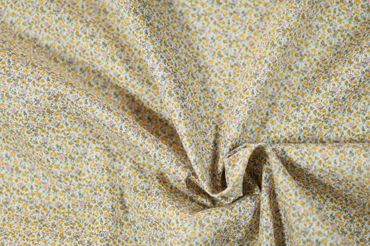 Hochwertiger Stretchstoff mit Blumenmuster in Goldene Wiesenblumen – perfekt für Nähen und Design