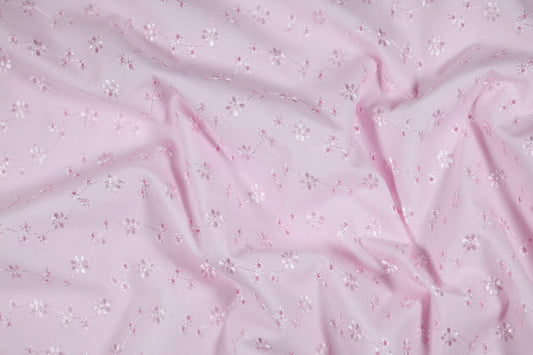 Elastischer Baumwollstoff Blütenstickerei Rosa – ideal für Kleidung und Accessoires