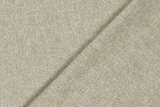 Olivgrauer Chiffon Stoff mit Chambré Melange Struktur aus Leinen und Baumwolle