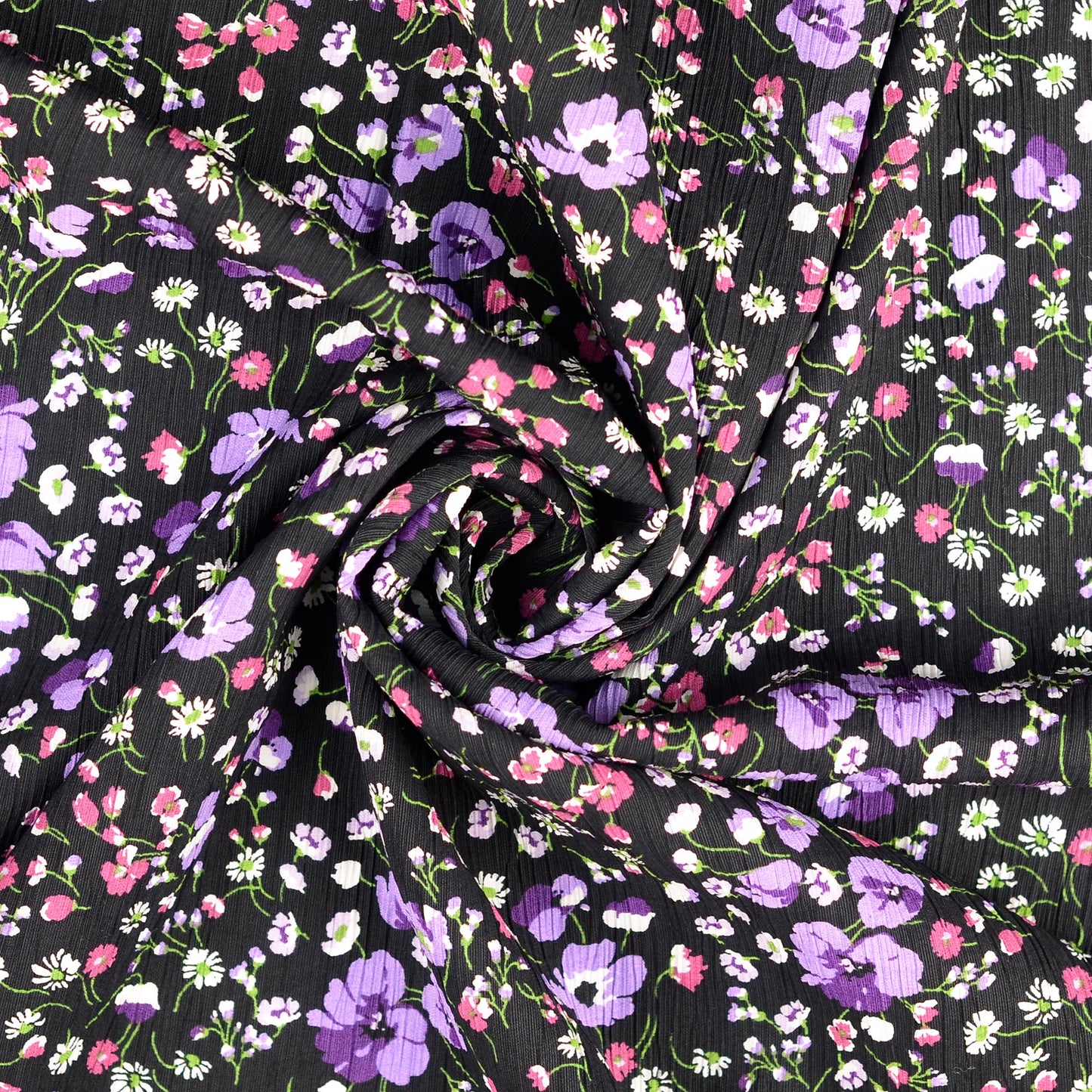 Viskose Krepp Blumen Lila – Leichter Stoff für Blusen & Kleider