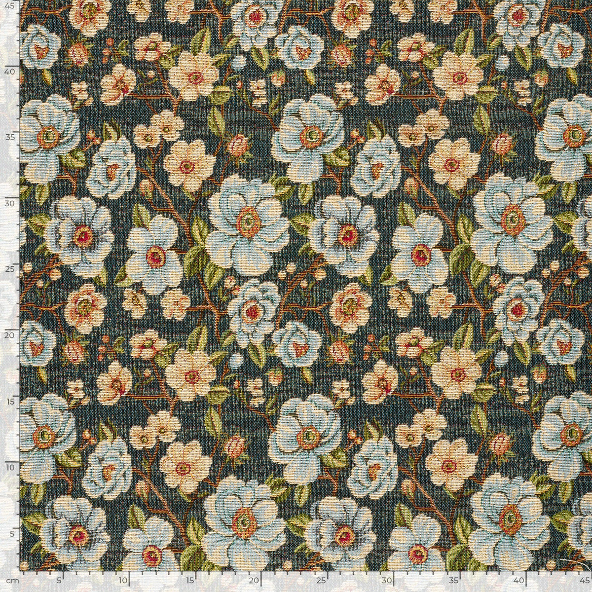 Gobelin Jacquard Blumen Indigoblau – Stoffeya