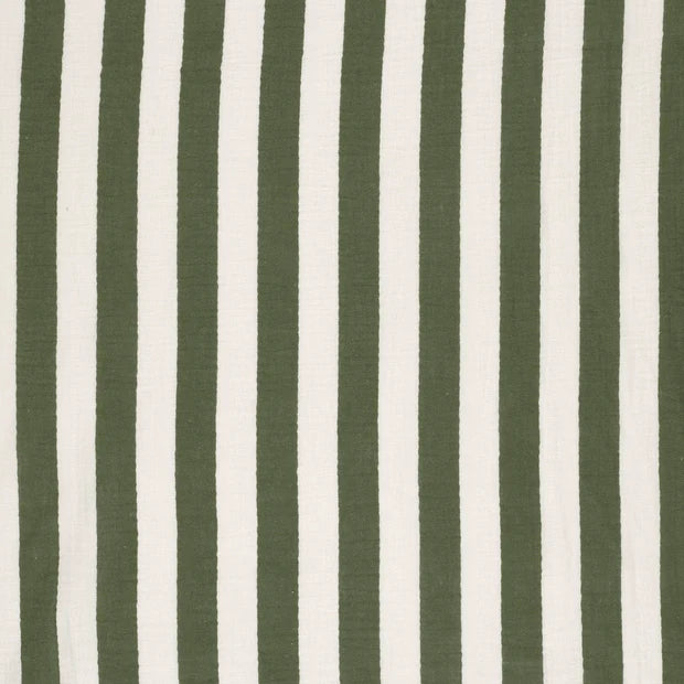 Musselin Stoff Streifen Dunkelgrün – Weicher Baumwollstoff mit Print