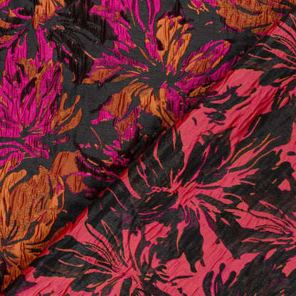 Jacquard Stoff Blumen Fuchsia Lurex