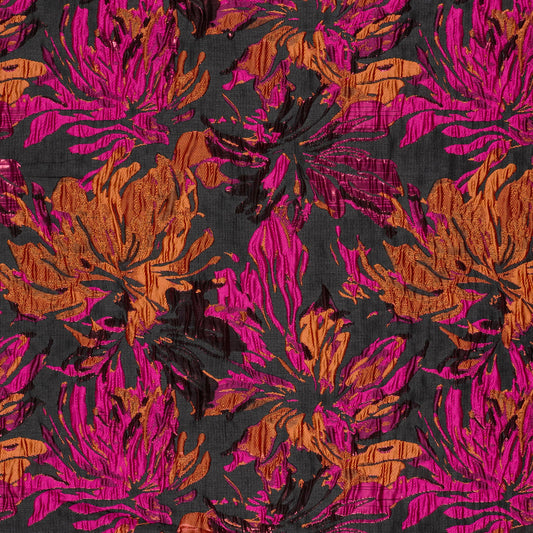 Jacquard Stoff Blumen Fuchsia Lurex