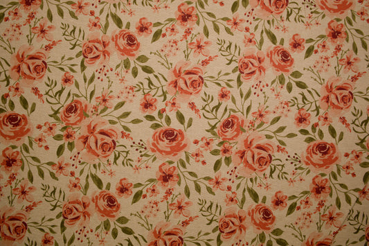 Detailansicht Baumwollmischgewebe mit Rosen und Blättern