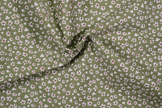 Baumwollstoff Mini-Blümchen Oliv – Nahaufnahme des Blumenmusters