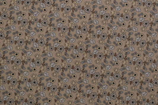 Baumwollstoff Blumen Beige – fein gemusterter Blumenstoff in Naturtönen aus 100 % Baumwolle