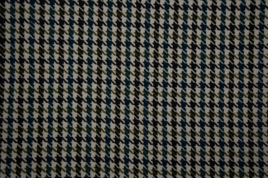 Klassischer Hahnentritt Wollstoff in Grün Schwarz – detailreiche Nahaufnahme