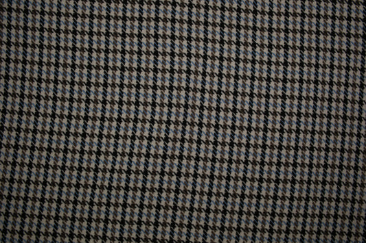 Wollmix Hahnentritt Stoff in Blau und Grau – moderner Karostoff für Wintermode