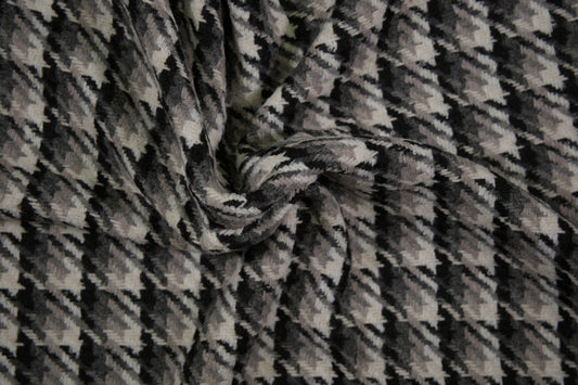 Wollstoff mit klassischem Hahnentritt-Muster in Schwarz und Grau - Metrware Materialqualität 140cm