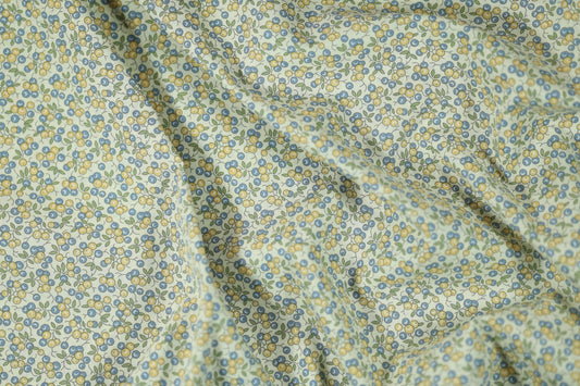Hochwertiger Stretchstoff mit Blumenmuster in Blaubeere & Zitrone – perfekt für Nähen und Design