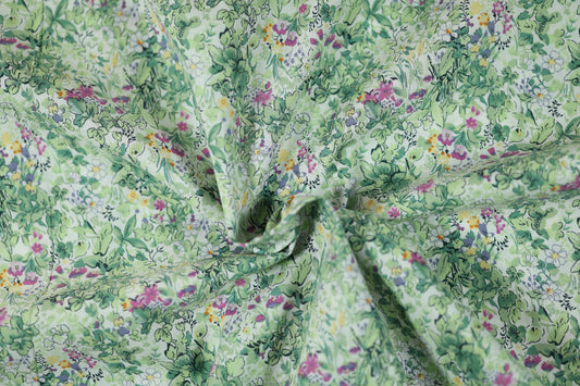 Hochwertiger Stretchstoff mit Blumenmuster in Frisches Wiesengrün – perfekt für Nähen und Design