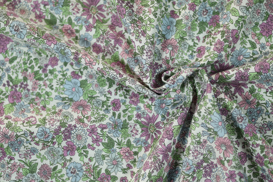 Hochwertiger Stretchstoff mit Blumenmuster in Lavendeltraum – perfekt für Nähen und Design