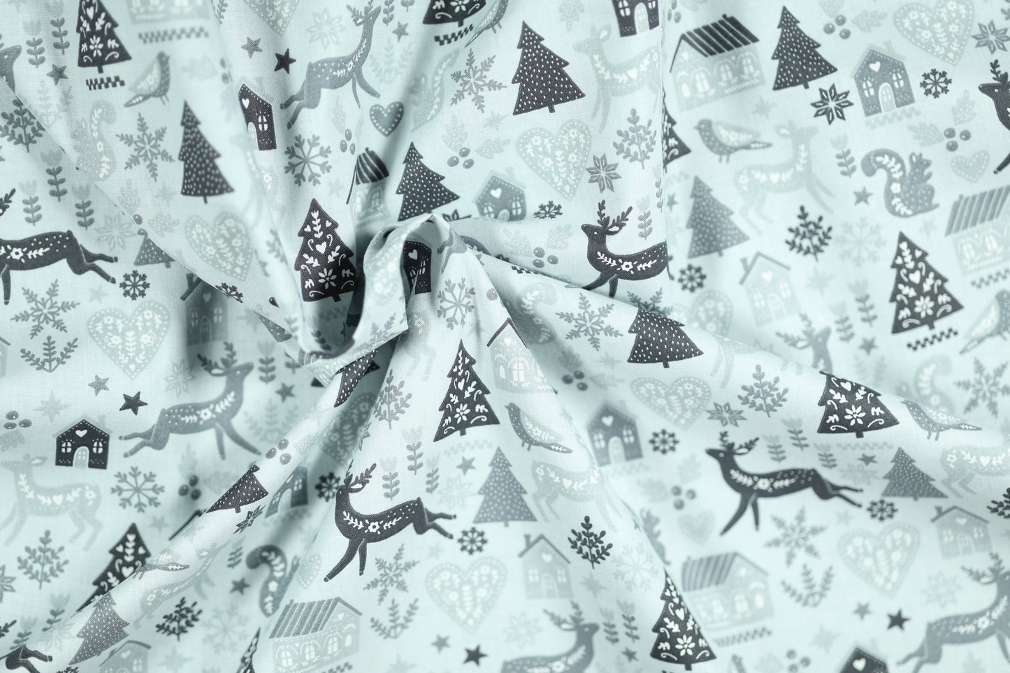 Elastischer Baumwollstoff Winterwald – Grau mit weichem Griff
