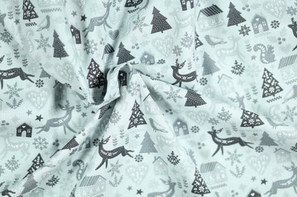 Elastischer Baumwollstoff Winterwald – Grau mit weichem Griff