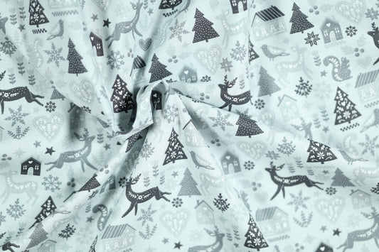 Elastischer Baumwollstoff Winterwald – Grau mit weichem Griff
