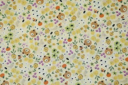 Baumwollstoff Stretch Waldblumen & Bären – Gelb – ideal für Kinderkleidung