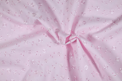 Hochwertiger Baumwollstretch Blütenstickerei Rosa – weich, dehnbar und bunt