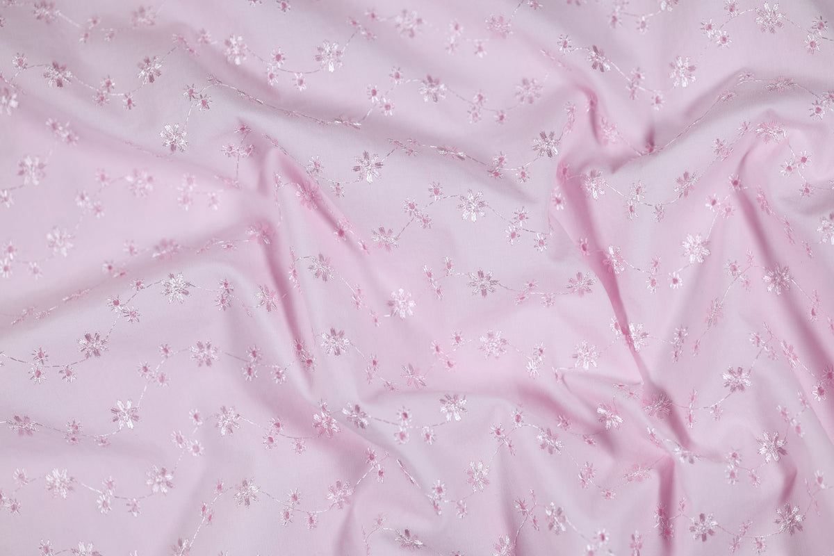 Elastischer Baumwollstoff Blütenstickerei Rosa – ideal für Kleidung und Accessoires