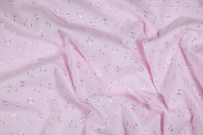 Elastischer Baumwollstoff Blütenstickerei Rosa – ideal für Kleidung und Accessoires