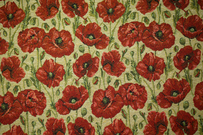 Robuster Möbelstoff mit Muster: Mohnblumen auf Beige