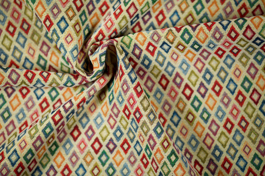 Möbelstoff mit kleinen bunten Rauten in Multicolor – modern & markant