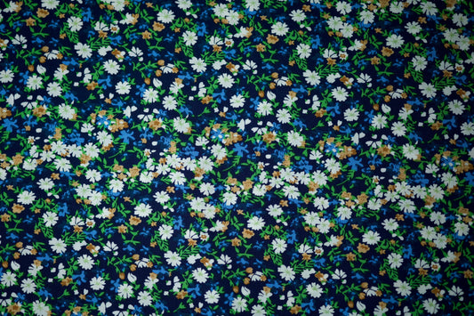 Viskosestoff – Florale Wiese in Blau-Grün – Viskosestoff mit Blumenmuster, weich und fließend – Ideal für Sommerkleider