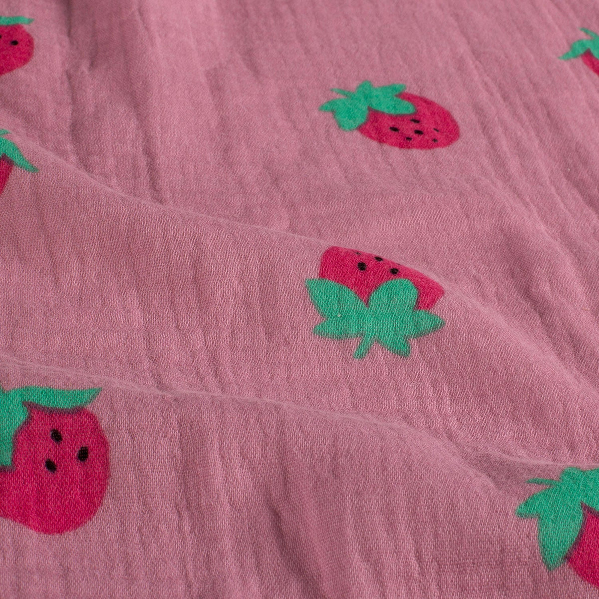 Musselin Stoff Erdbeeren Rosa