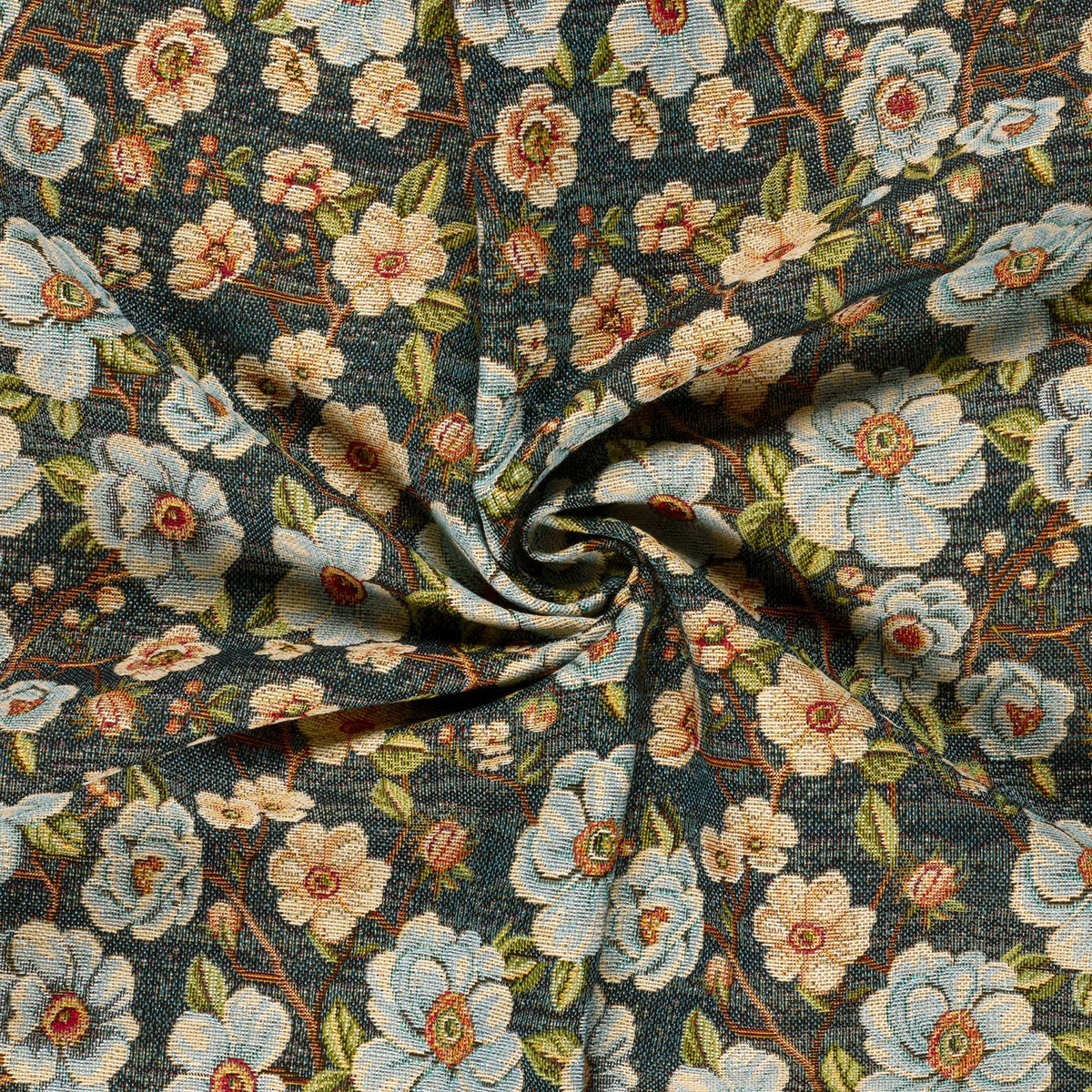 Gobelin Jacquard Blumen Indigoblau – Stoffeya